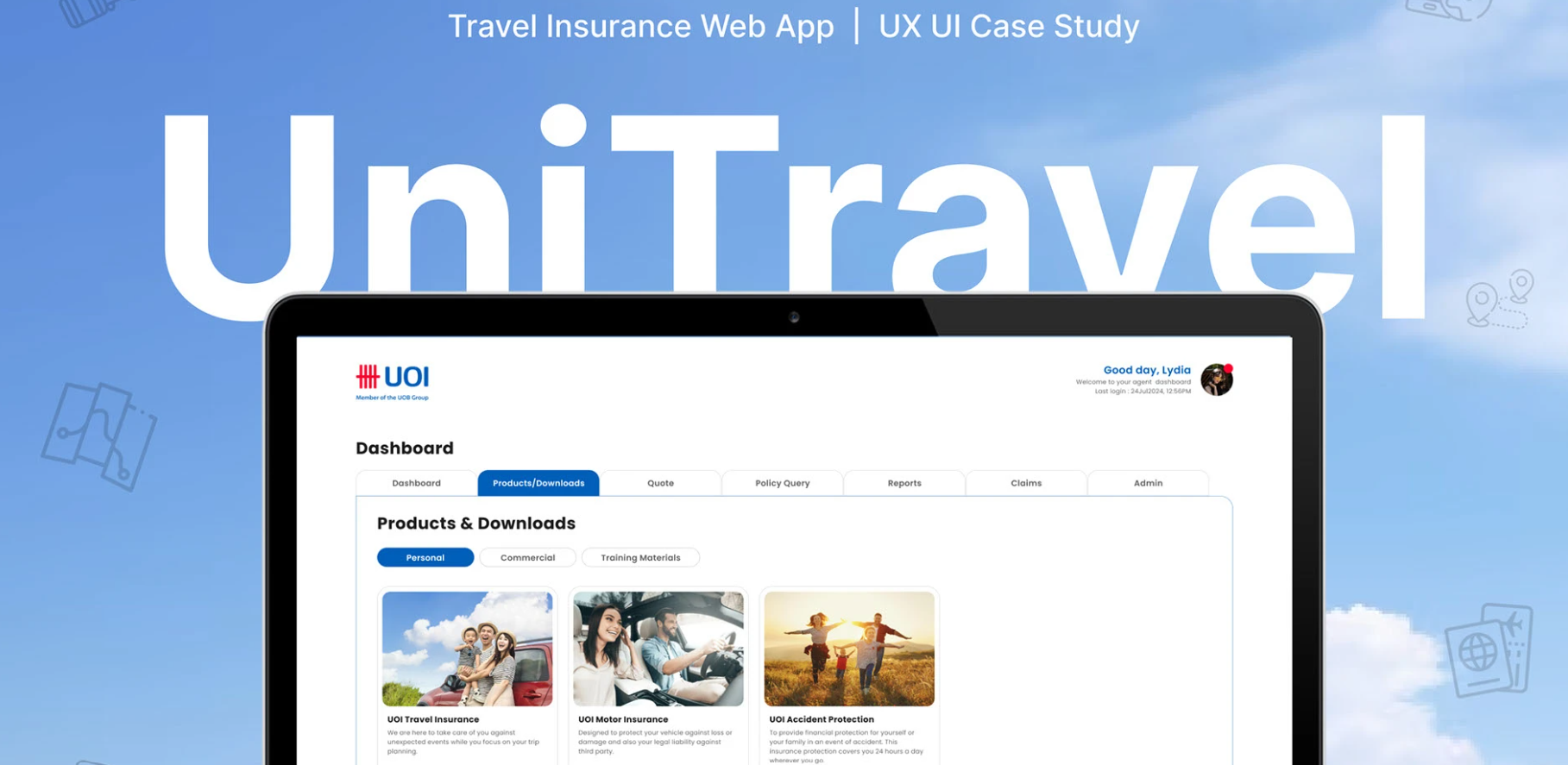 UniTravel Insurance web application case study with travel insurance dashboard