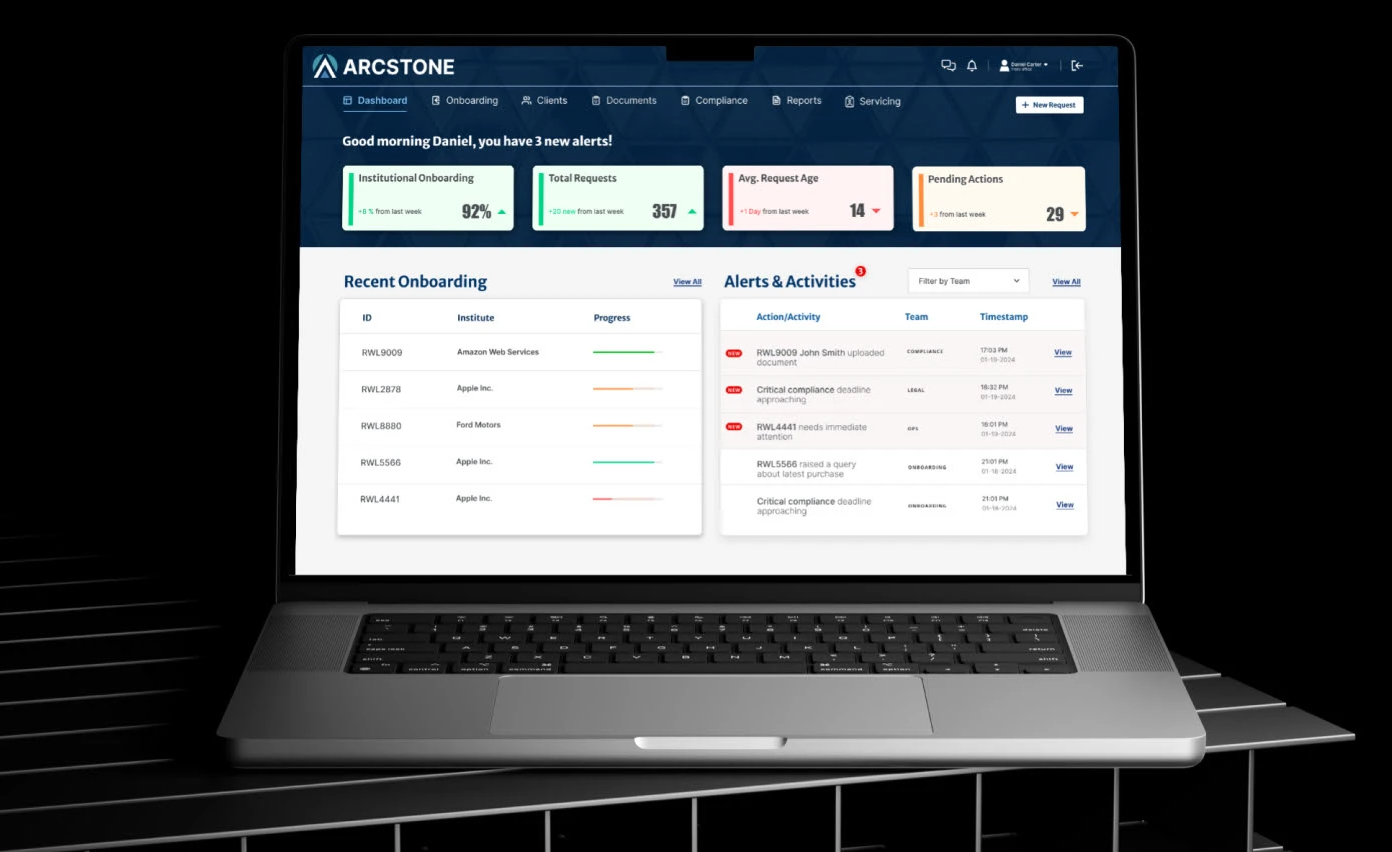 Institutional Onboarding — multi-step onboarding flow with progress tracker and form cards